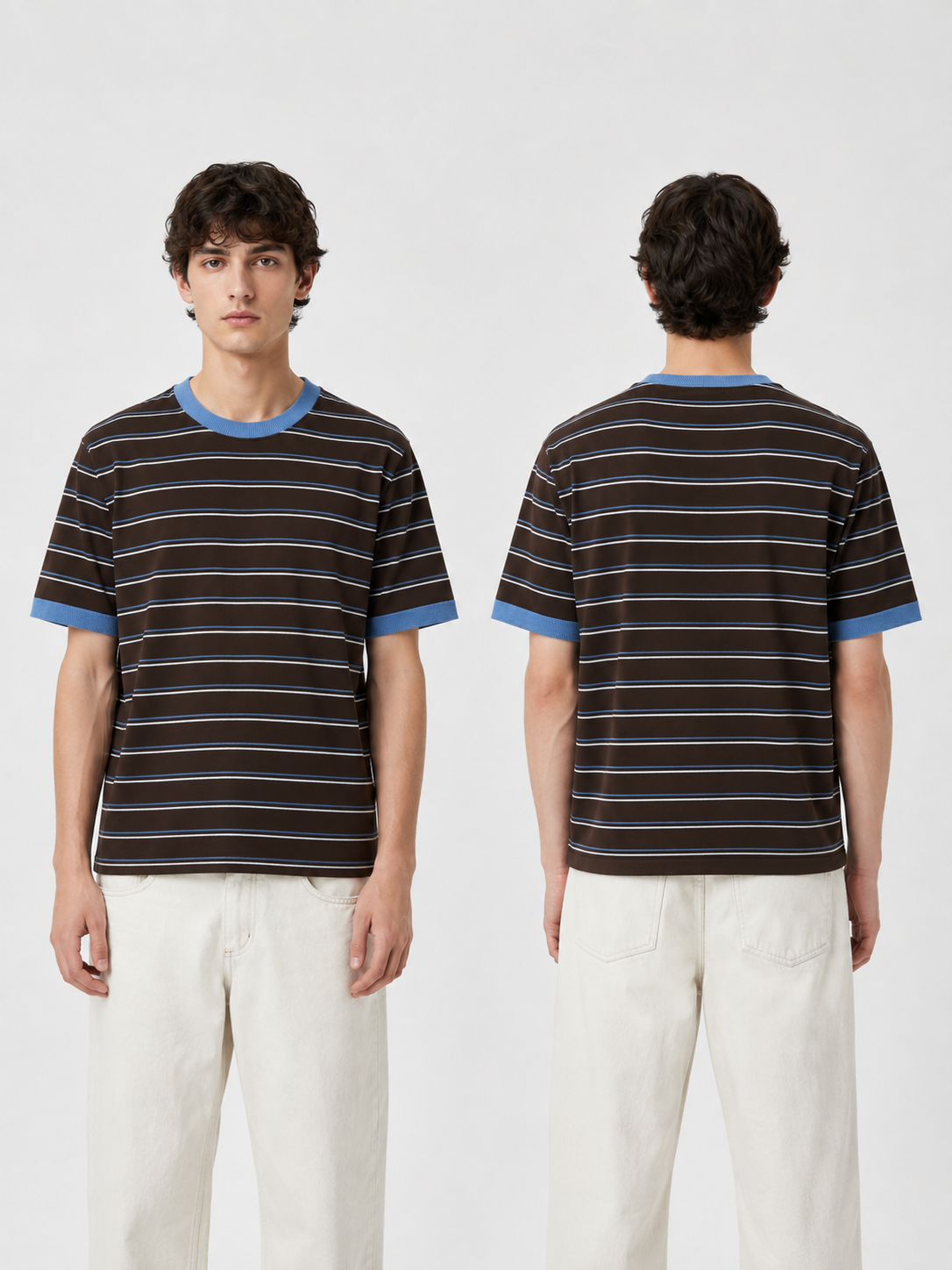 Vintage Stripe T-Shirt – Brown & Sky Blue
