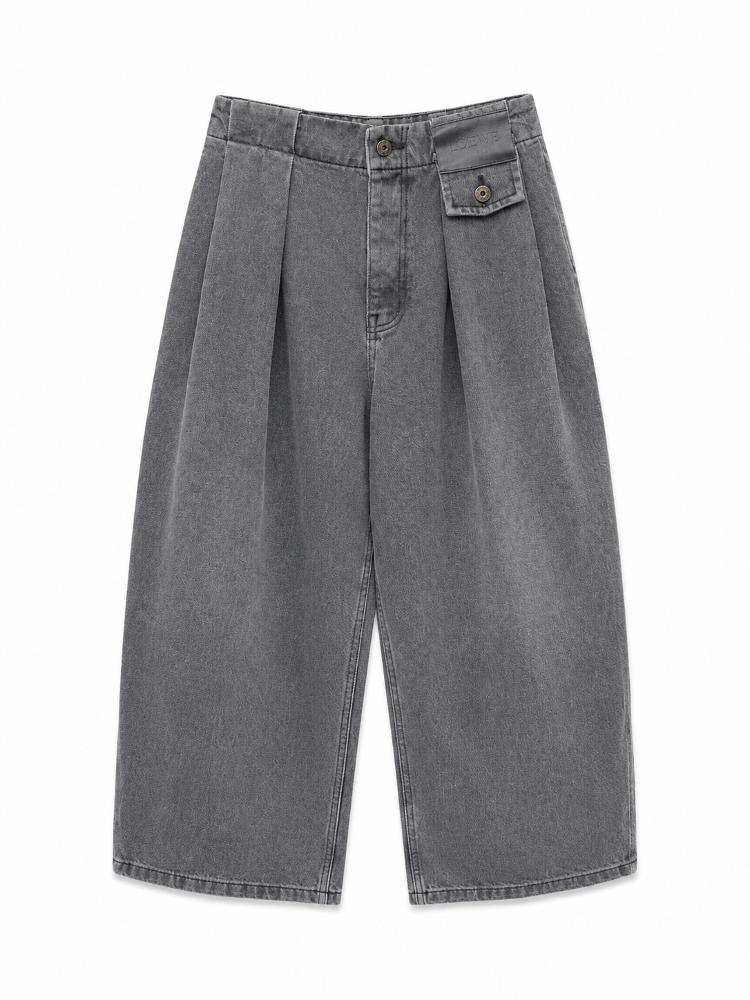 Pleated Wide Leg Jeans – Washed Grey