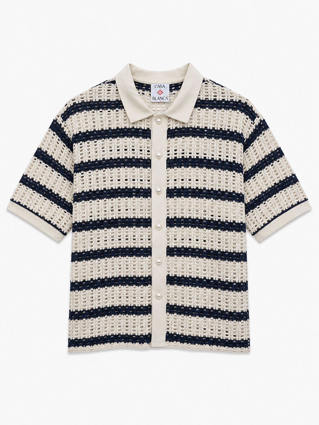 Riviera Crochet Polo CASABLANKA– Navy & Ecru