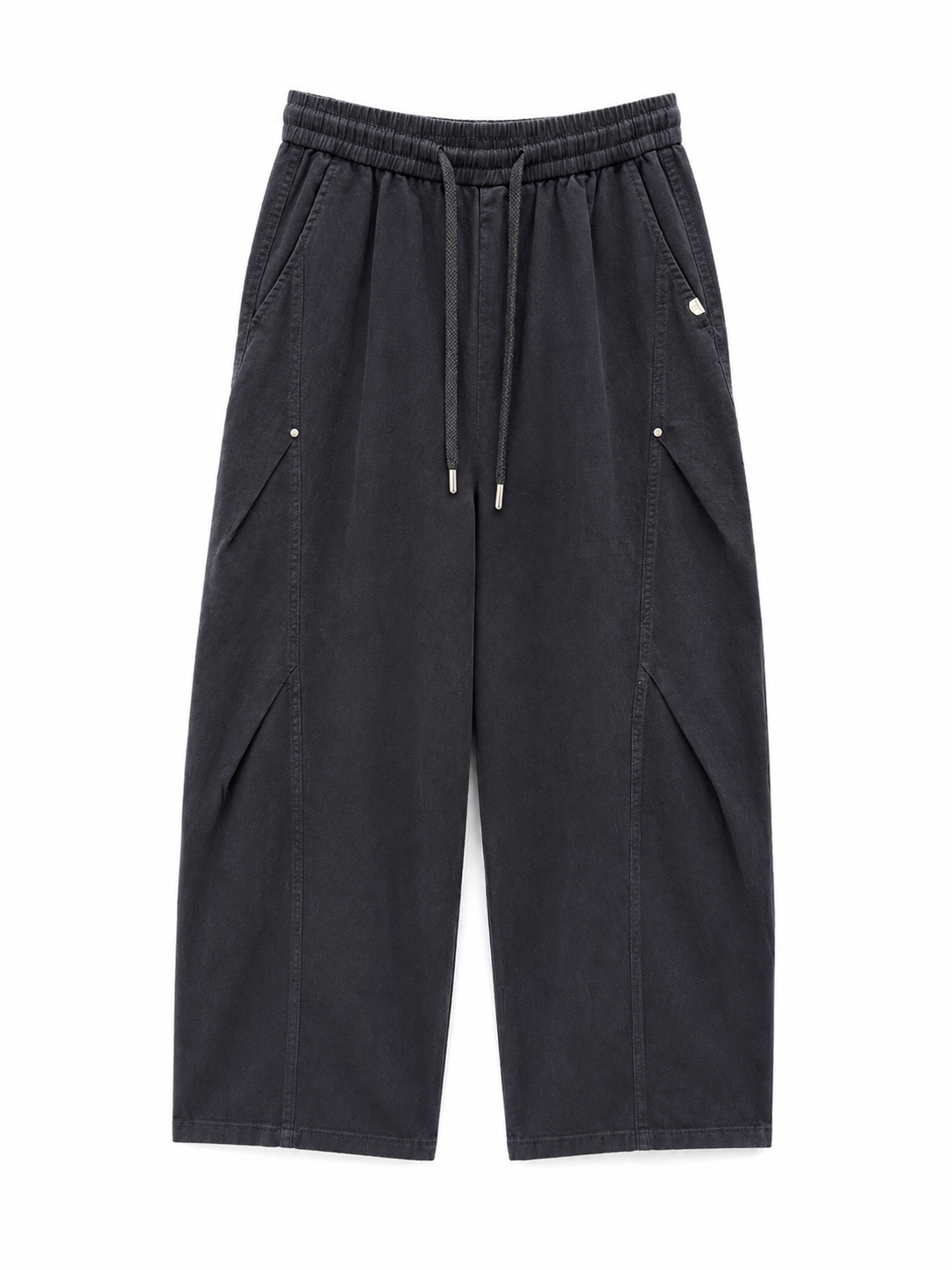 Washed Wide-Leg Drawstring Pants – Charcoal
