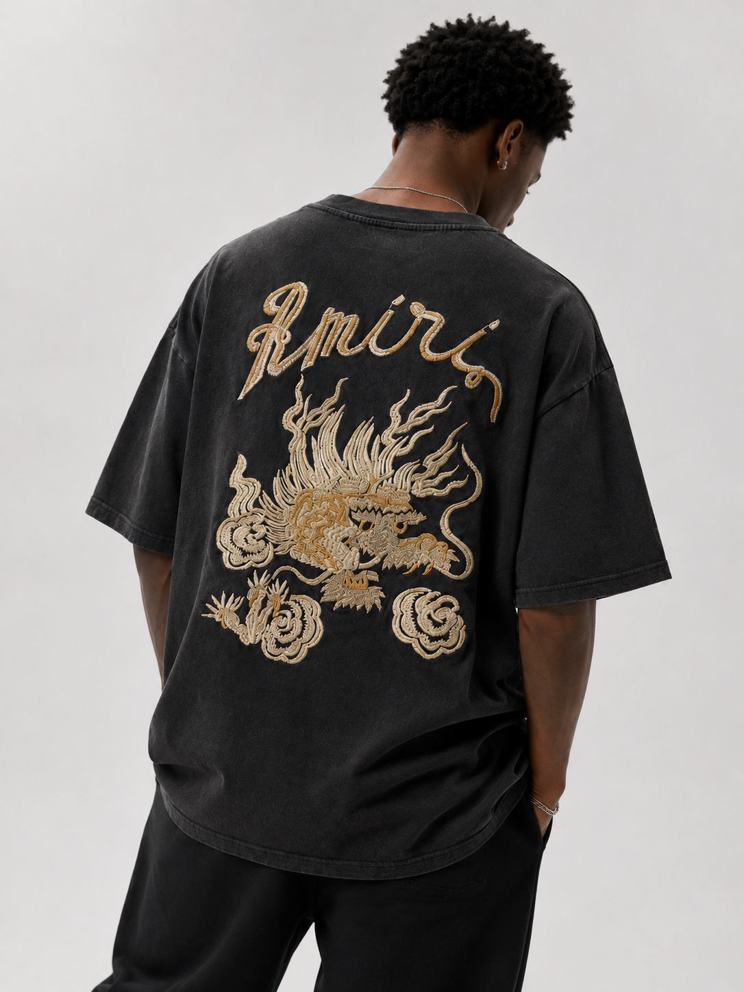 Premium Dragon Embroidered Oversized Tee - AMIRI