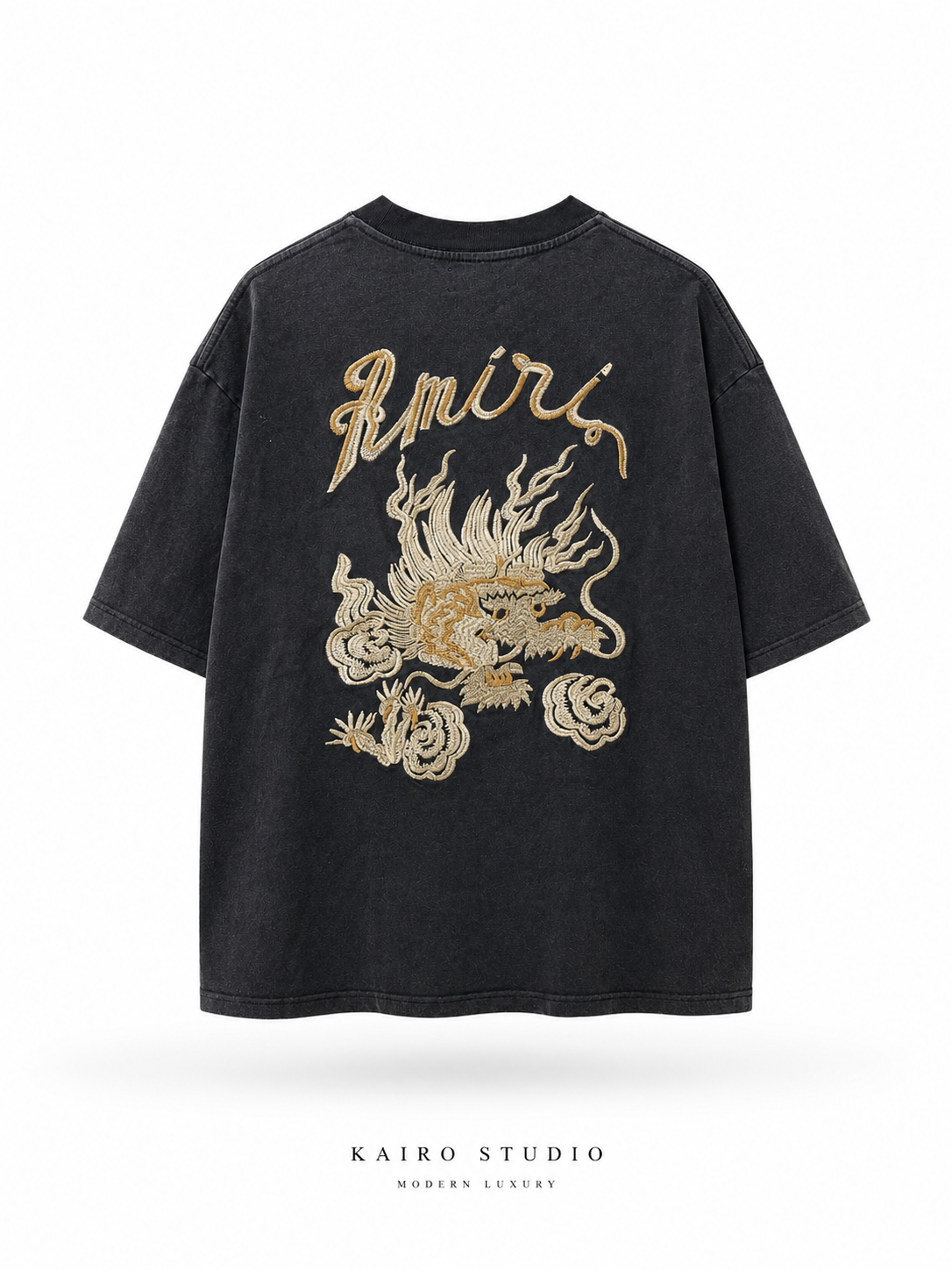 Premium Dragon Embroidered Oversized Tee - AMIRI