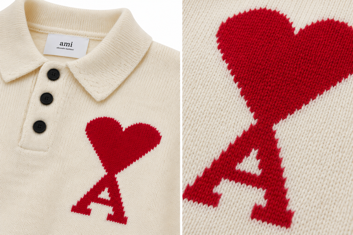 AMI Paris Heart Logo Knit Polo
