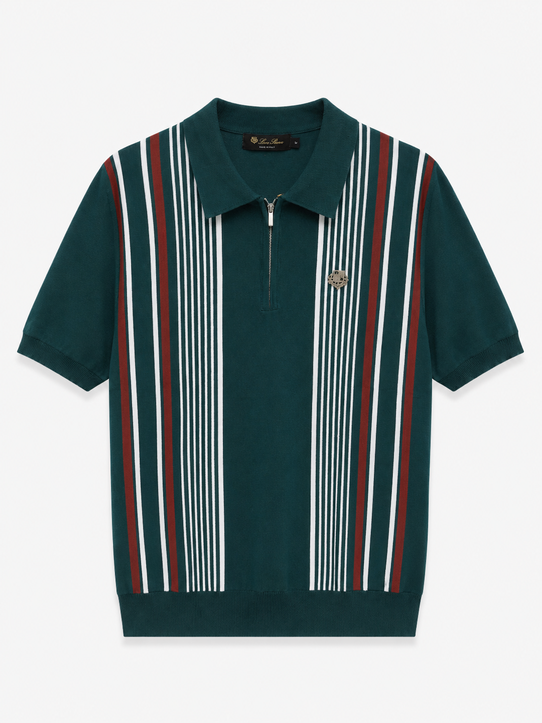 Vertical Stripe Zip Polo LORO PIANA– Forest Green