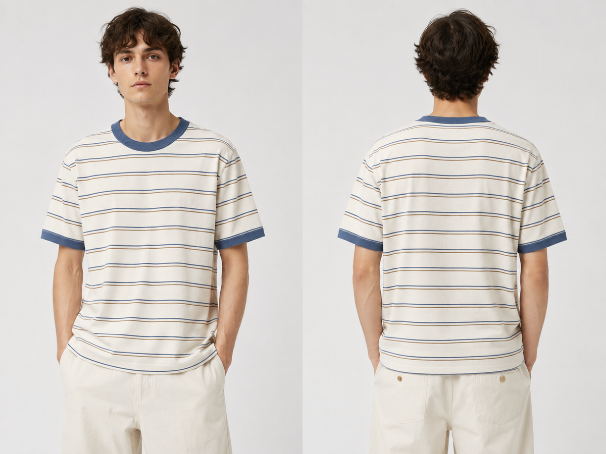Retro Stripe T-Shirt – Off White & Blue