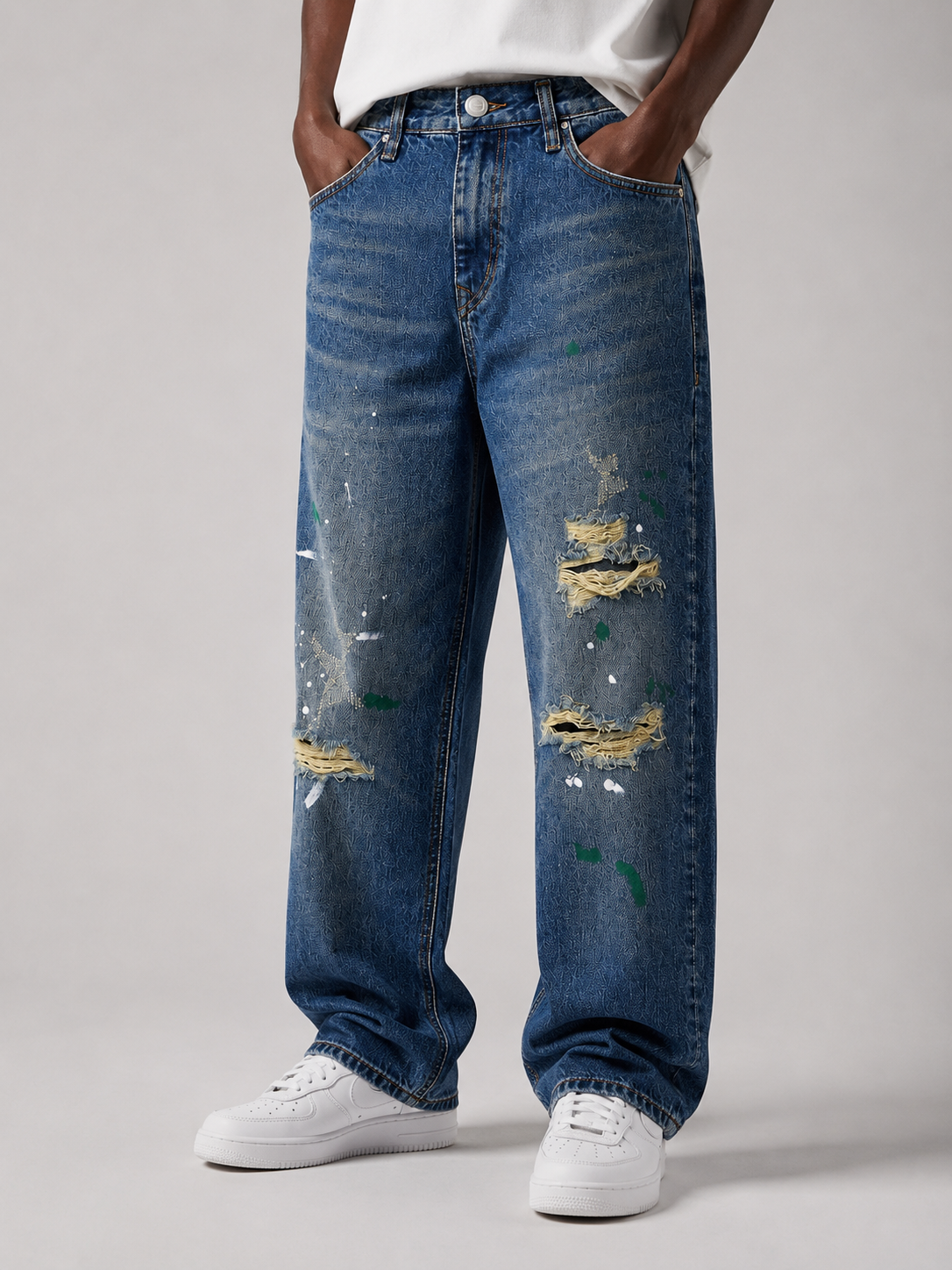 Vintage Wash Distressed Paint Jeans
