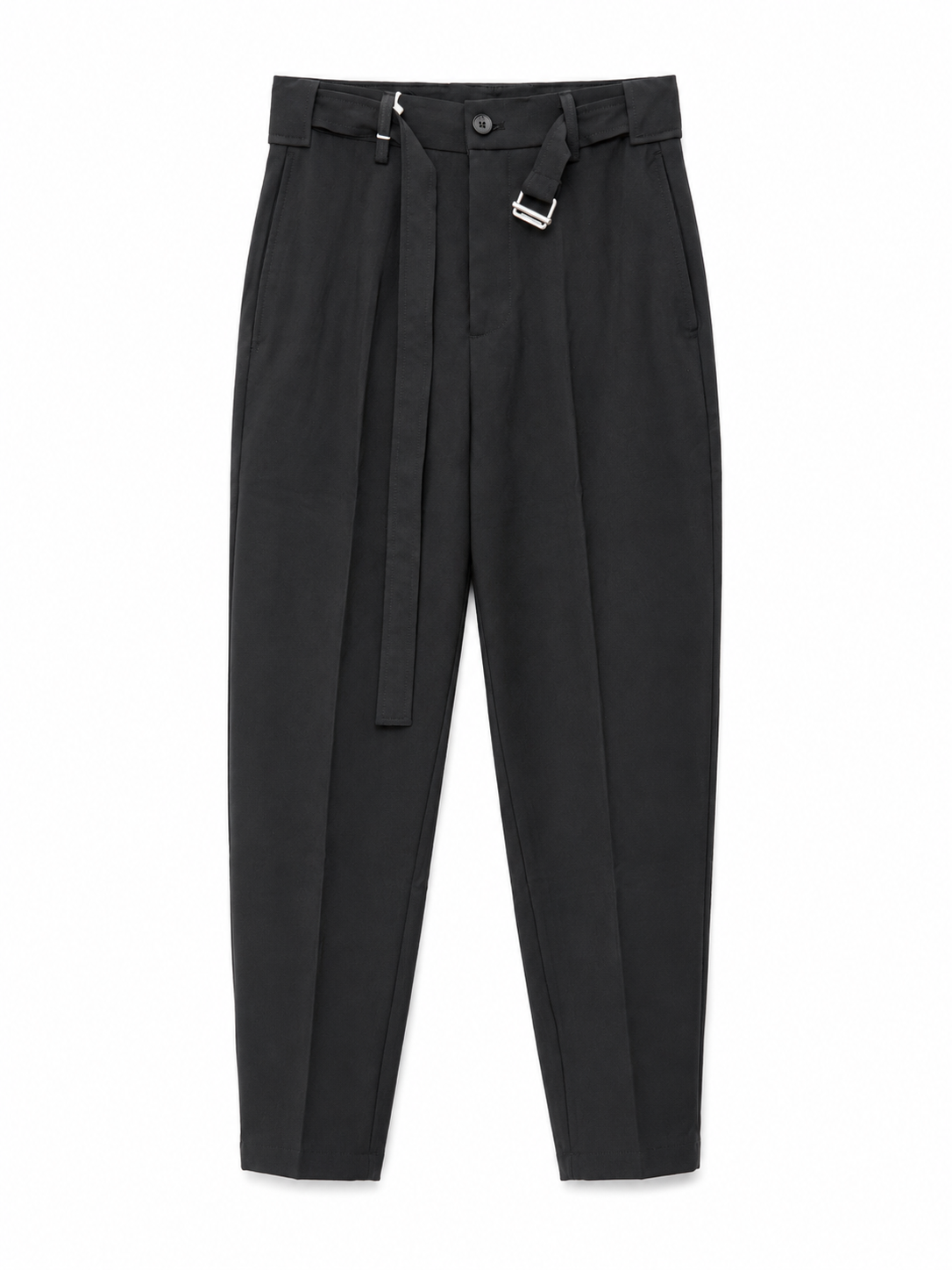 Pleated Belted Trousers – Black