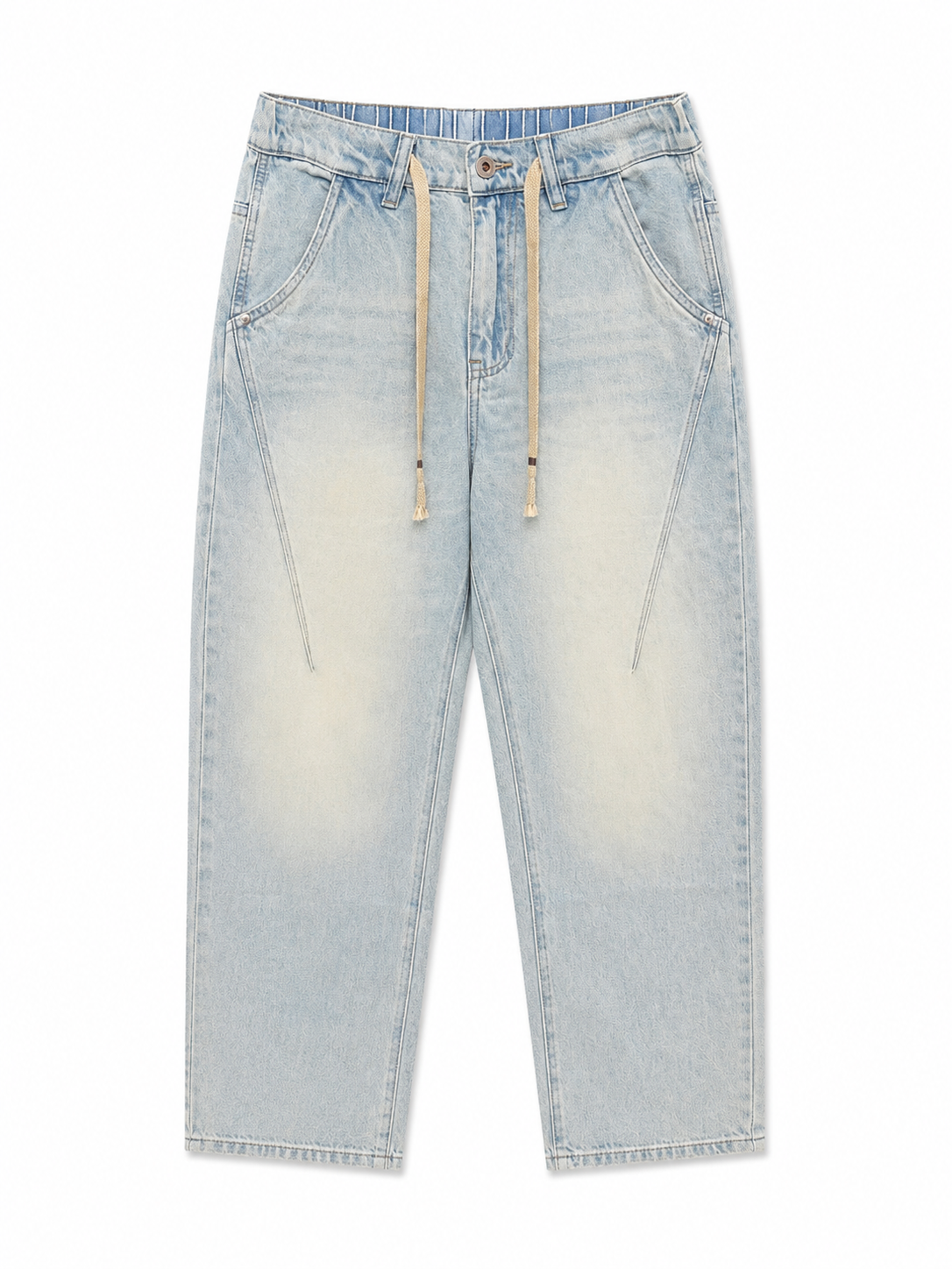 Washed Drawstring Denim Pants – Light Blue