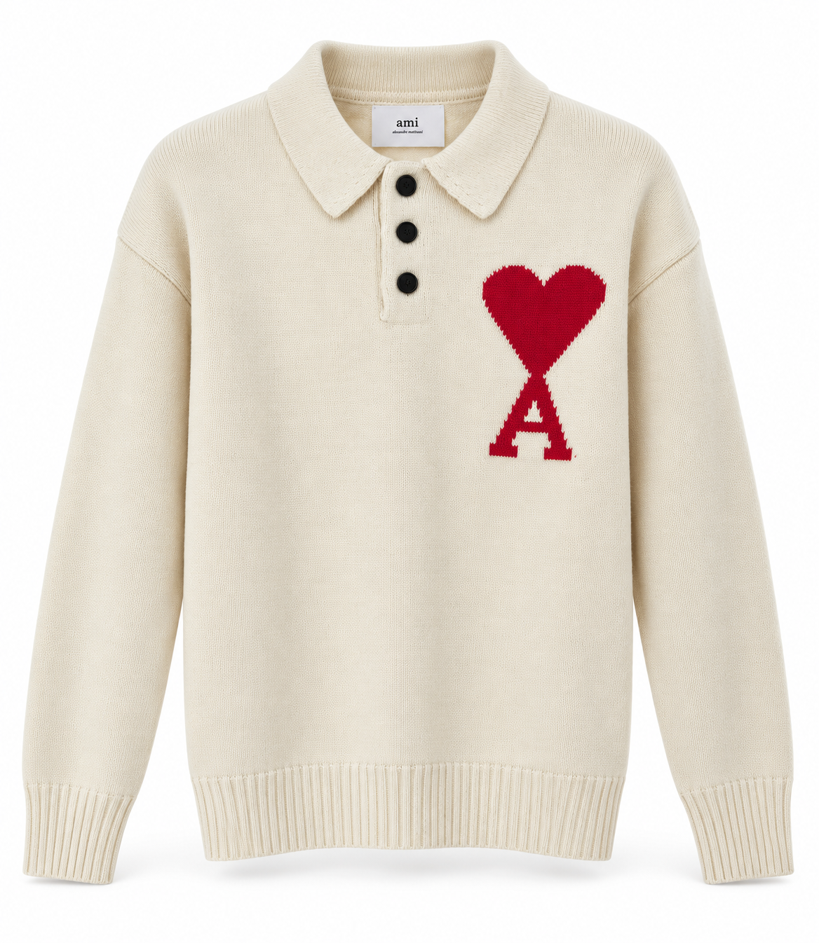 AMI Paris Heart Logo Knit Polo
