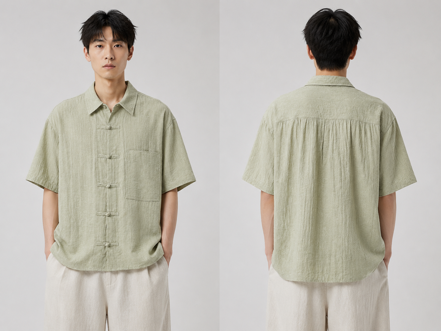 Textured Toggle Shirt – Sage Green