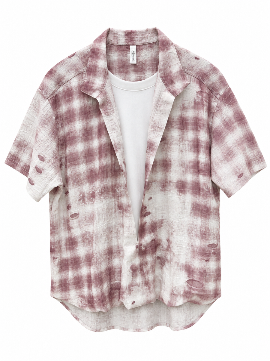 Distressed Plaid Overshirt