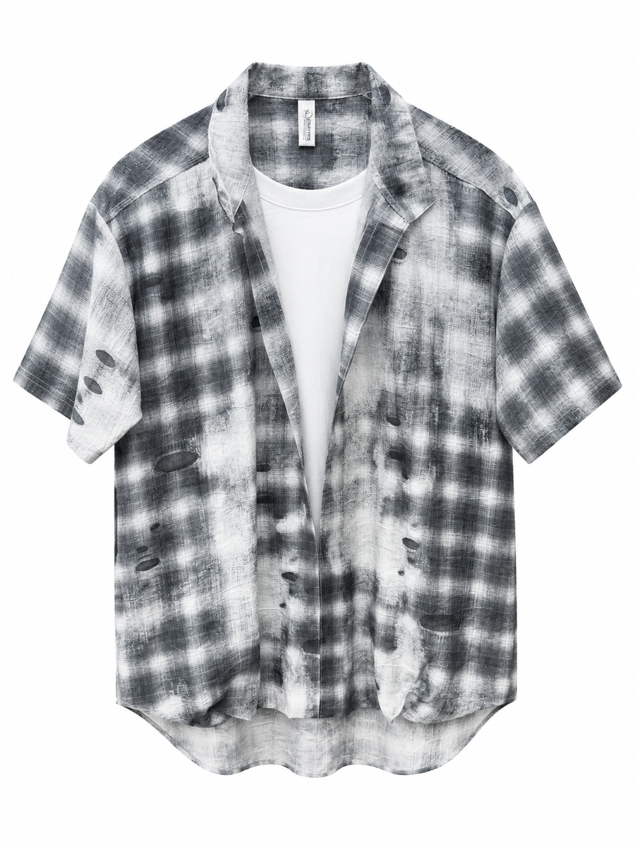 Distressed Plaid Overshirt