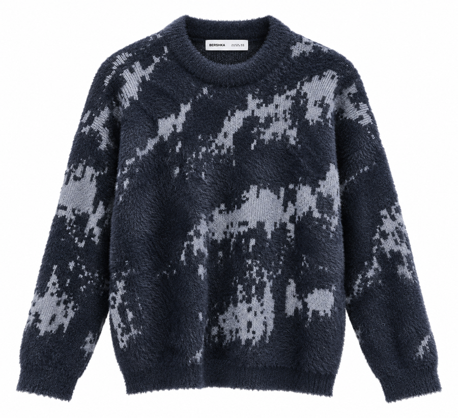 Bershka Grey Camouflage Knit Sweater