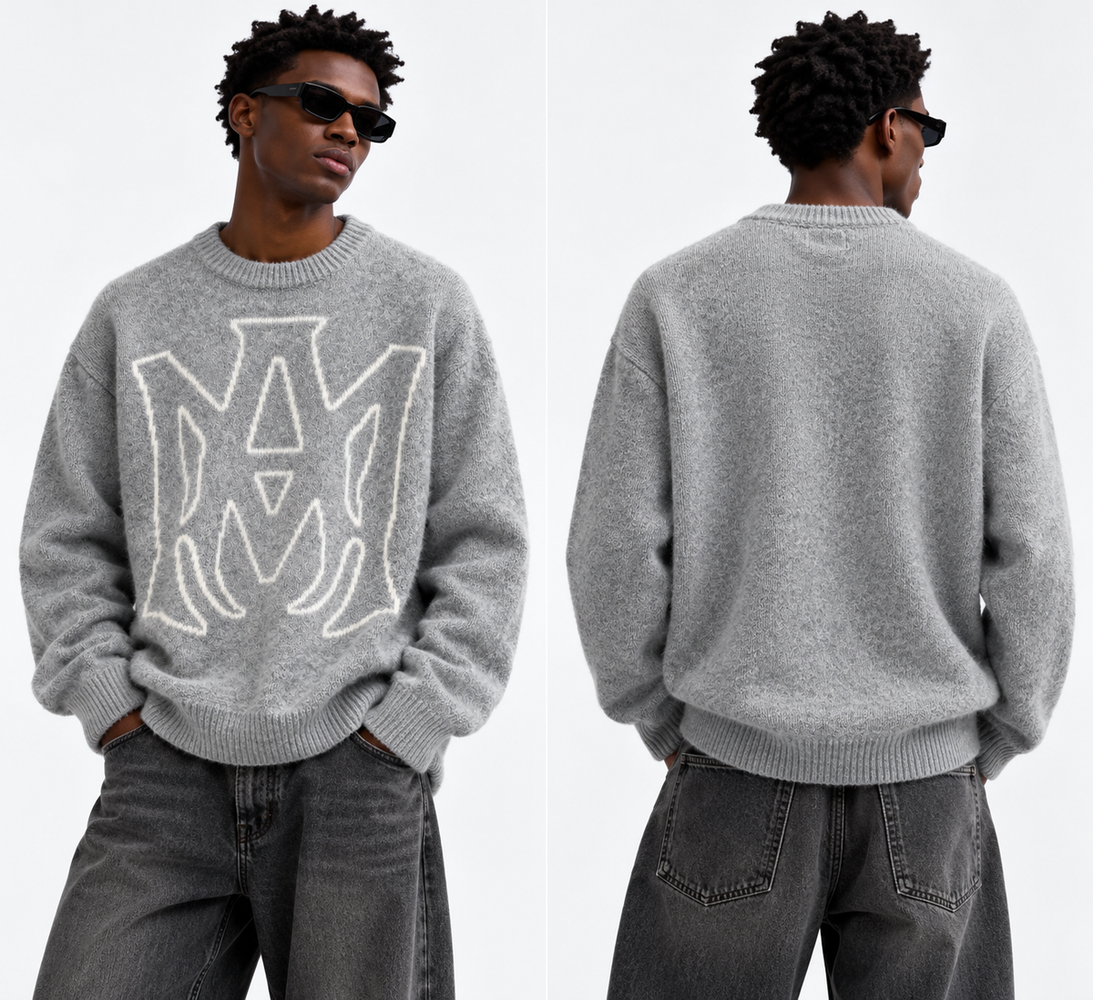 Amiri Grey Monogram Knit Sweater