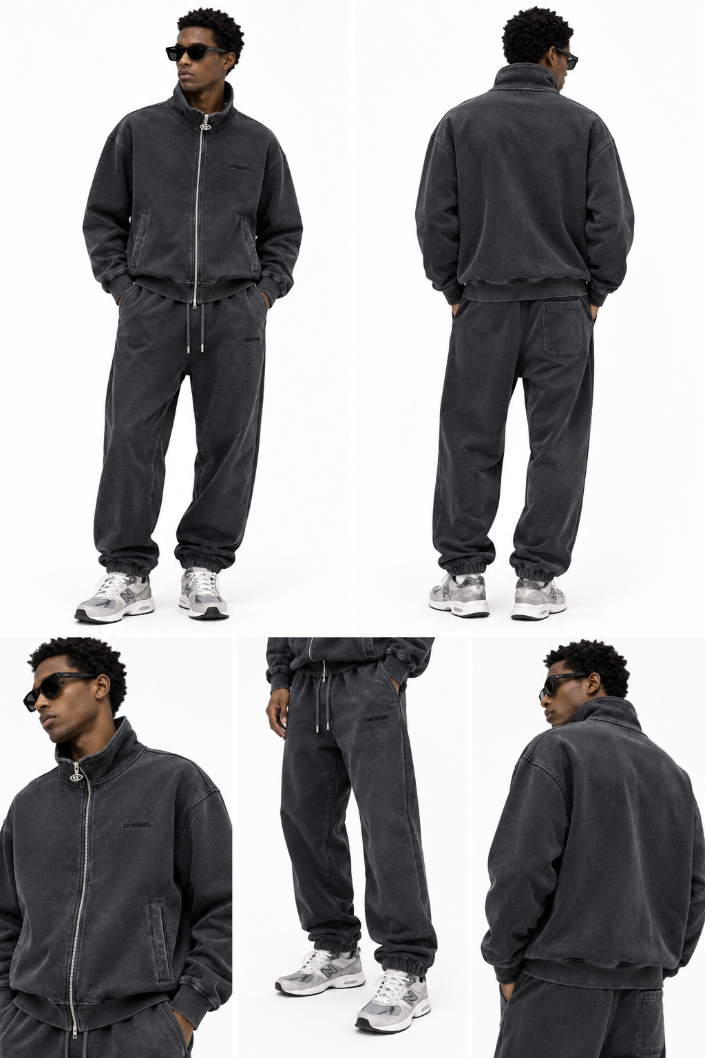 Diesel Washed Charcoal Zip-Up Tracksuit Set