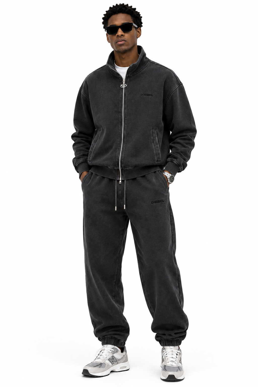 Diesel Washed Charcoal Zip-Up Tracksuit Set